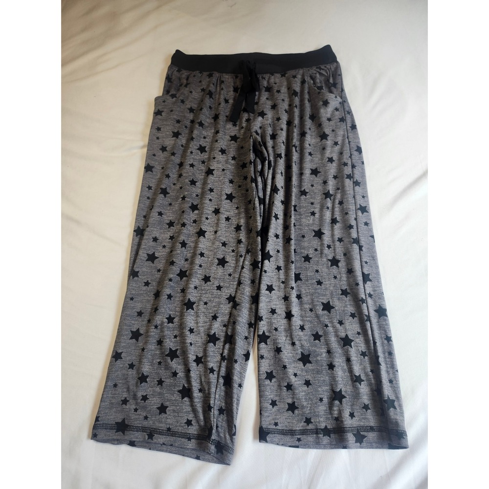 Grey Star Print Pajama Pants‎ Wide Leg Lounge Bottoms with Pockets Small